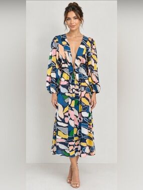 True Destinations Multicolor Abstract Resort Kimono